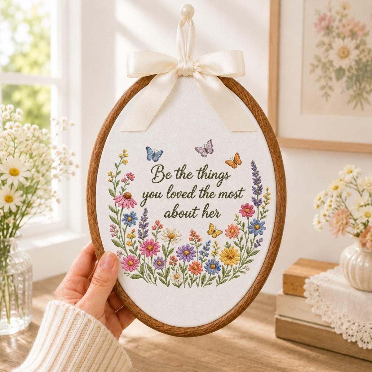 Personalized Embroidered Ornament, Memorial Gift for Loss of Mom, Floral Remembrance Keepsake, Sympathy Gift for Her, Bereavement Home Decor