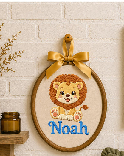 Personalized Lion Embroidered Ornament, Custom Baby Name Hoop, Safari Nursery Decor, Baby Boy Gift, Newborn Keepsake