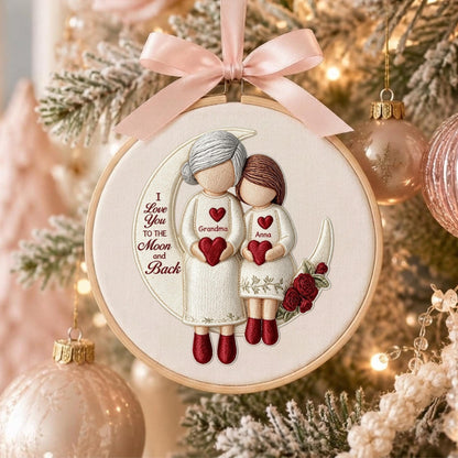 EMBROIDERED Grandma and Grandchild Moon Love Ornament Hoop, Personalized Christmas Ornament 2026, Embroidery Ornaments, Grandma Gifts