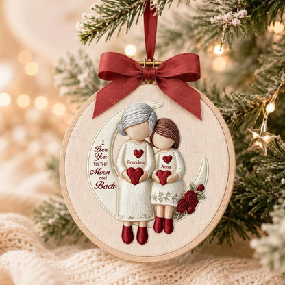 EMBROIDERED Grandma and Grandchild Moon Love Ornament Hoop, Personalized Christmas Ornament 2026, Embroidery Ornaments, Grandma Gifts