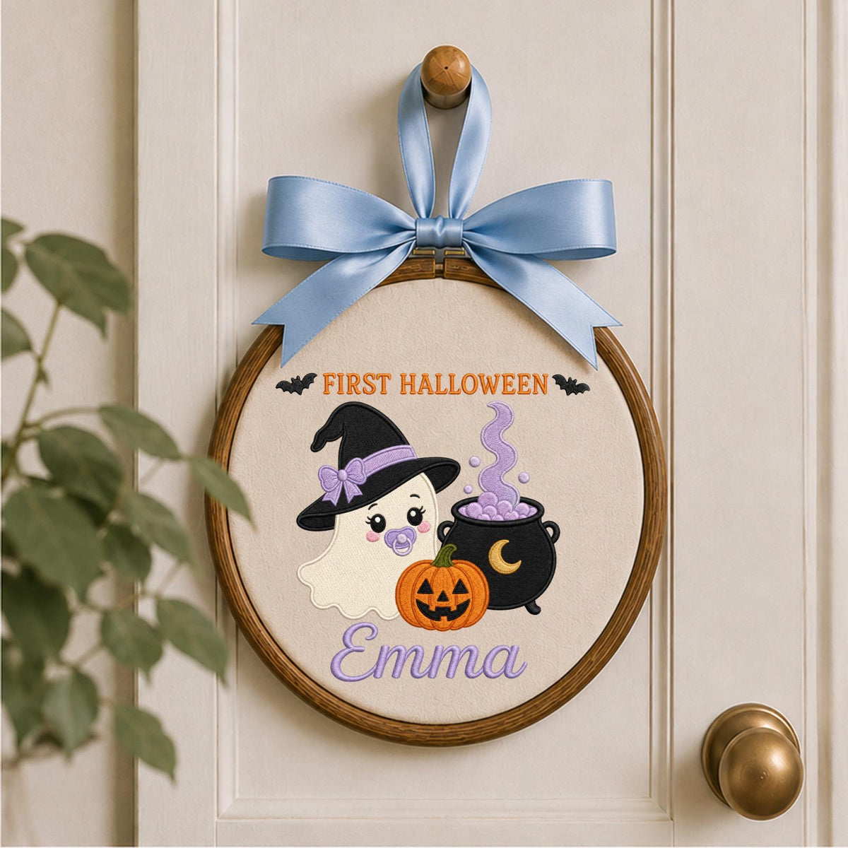 Personalized Embroidered Ornament, Baby First Halloween Ghost Name Hoop, Custom Spooky Nursery Decor, Halloween Baby Gift, Keepsake