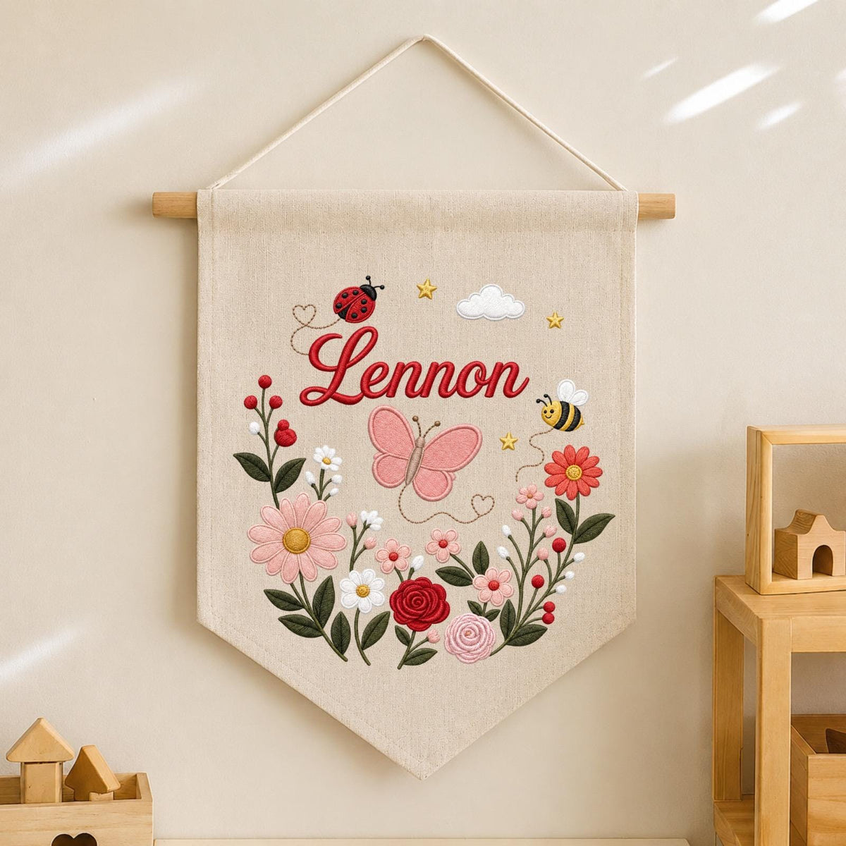 Personalized Embroidered Mallard Duck Wall Hanging Banner, Custom Baby Name Sign, Woodland Nursery Decor, Baby Shower Gift