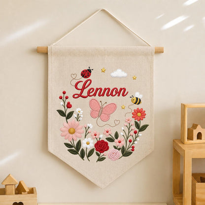 Personalized Embroidered Mallard Duck Wall Hanging Banner, Custom Baby Name Sign, Woodland Nursery Decor, Baby Shower Gift