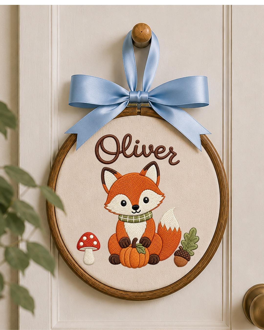 Personalized Embroidered Fox Ornament, Custom Baby Name Hoop, Woodland Nursery Decor, Fall Baby Gift, Newborn Keepsake
