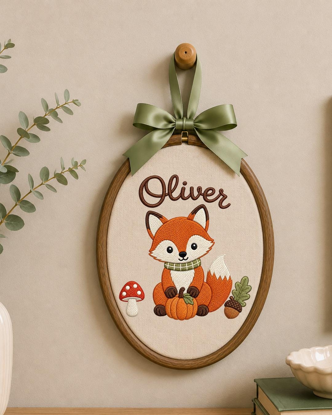 Personalized Embroidered Fox Ornament, Custom Baby Name Hoop, Woodland Nursery Decor, Fall Baby Gift, Newborn Keepsake