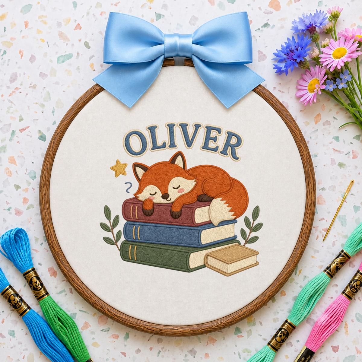 Personalized Sleeping Fox Embroidery Hoop Art, Custom Name Woodland Nursery Decor