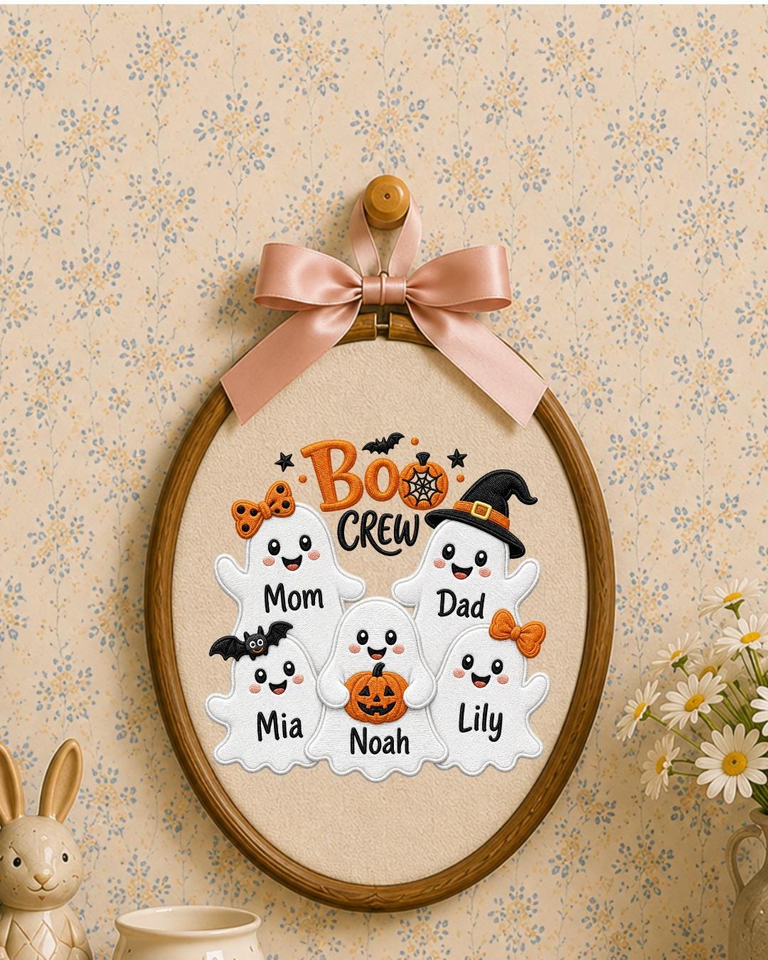 Personalized Halloween Embroidered Ornament, Custom Family Ghost Names Hoop, Boo Crew Decor, Halloween Family Gift, Spooky Keepsake