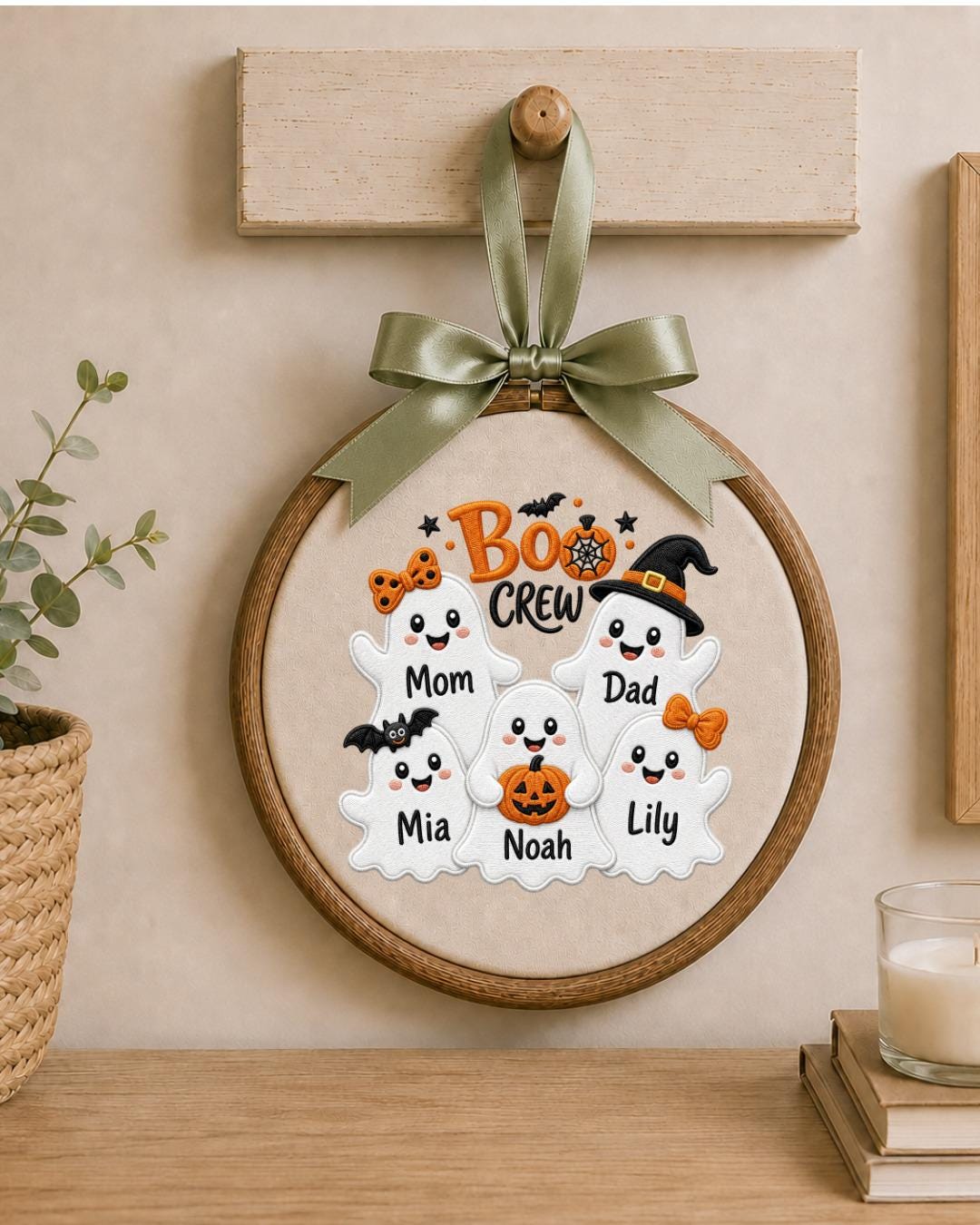 Personalized Halloween Embroidered Ornament, Custom Family Ghost Names Hoop, Boo Crew Decor, Halloween Family Gift, Spooky Keepsake