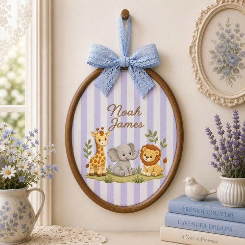 Personalized Embroidered Ornament, Safari Animal Name Hoop, Baby Boy Nursery Decor, Jungle Baby Shower Gift, Newborn Keepsake
