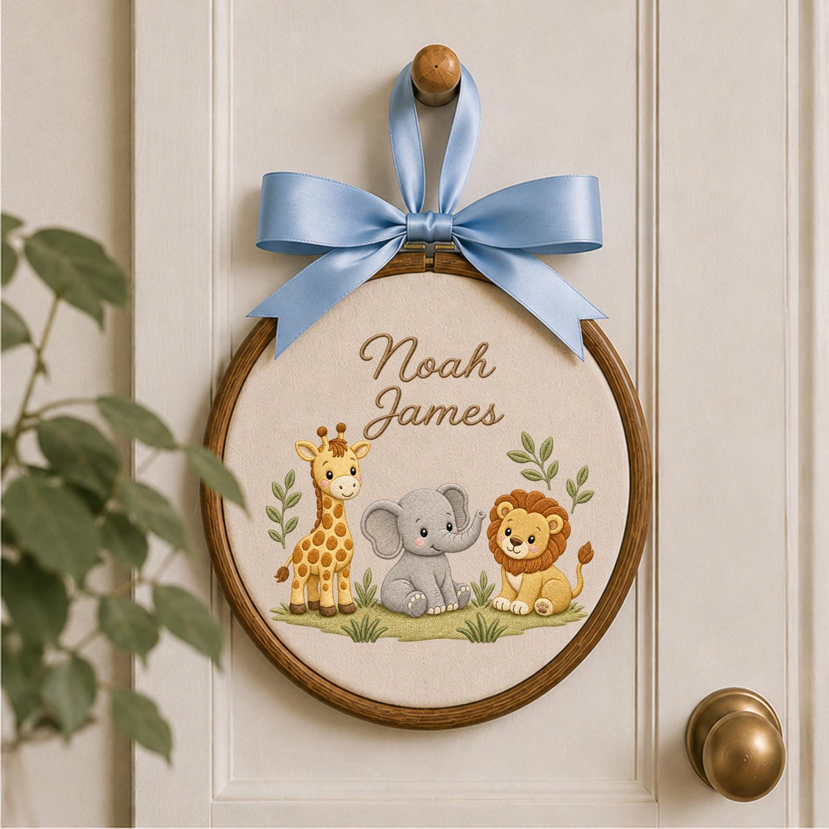 Personalized Embroidered Ornament, Safari Animal Name Hoop, Baby Boy Nursery Decor, Jungle Baby Shower Gift, Newborn Keepsake