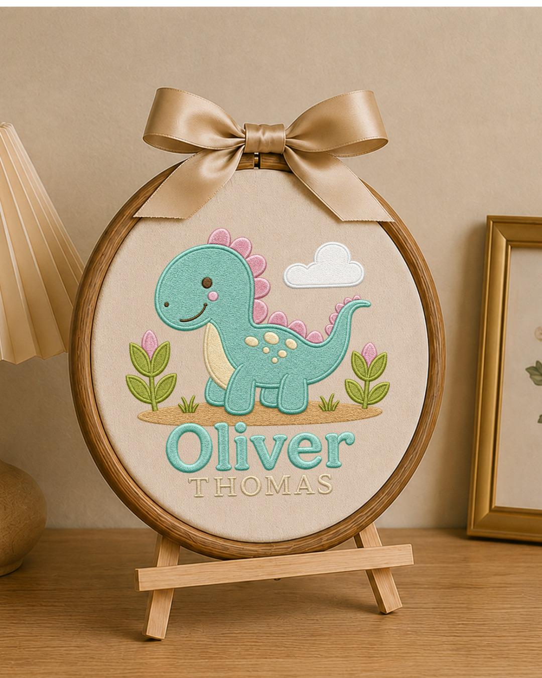 Personalized Dinosaur Embroidered Ornament, Custom Baby Name Hoop, Cute Dino Nursery Decor, Baby Boy Gift, Newborn Keepsake