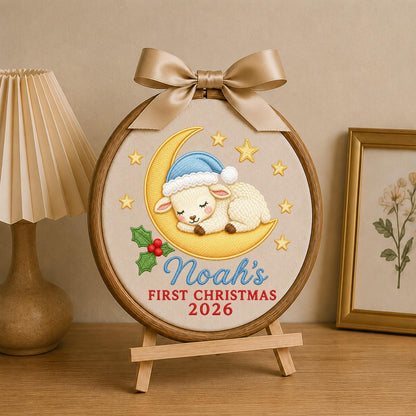 Personalized Embroidered Ornament, Baby First Christmas Lamb Hoop, Custom Name Christmas Decor, Newborn Holiday Keepsake Gift
