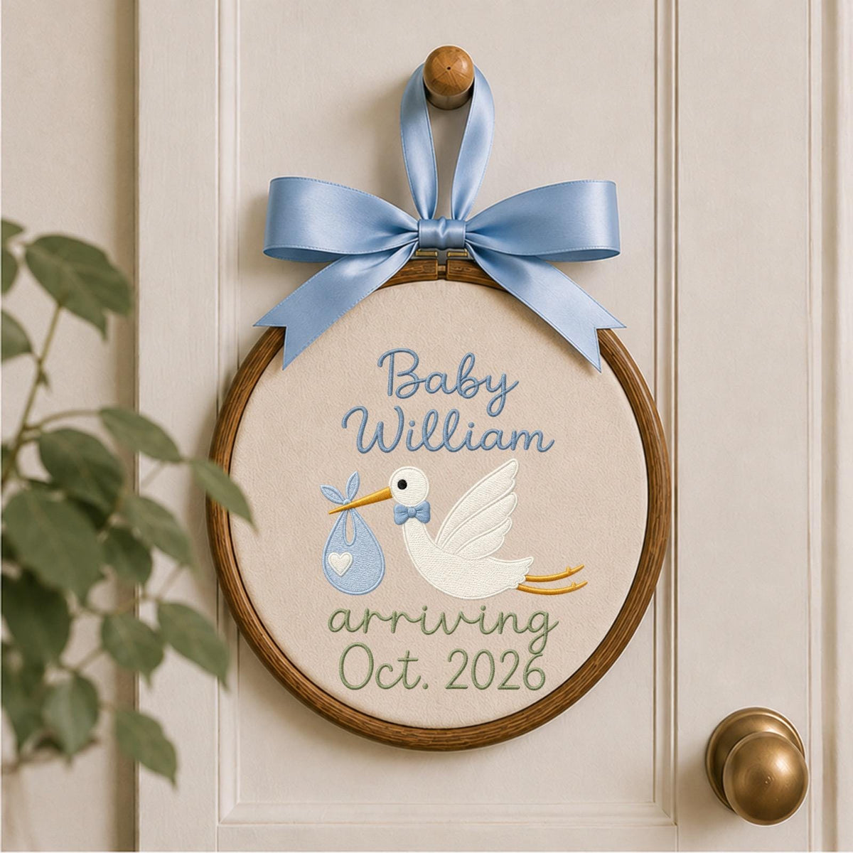 Personalized Embroidered Ornament, Stork Baby Announcement Hoop, Custom Baby Name Decor, Pregnancy Reveal Gift, Nursery Keepsake