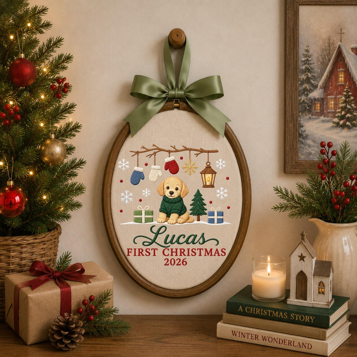 Personalized Embroidered Ornament, Puppy First Christmas 2026 Ornament, Custom Name Dog Christmas Keepsake, Baby Pet Holiday Gift