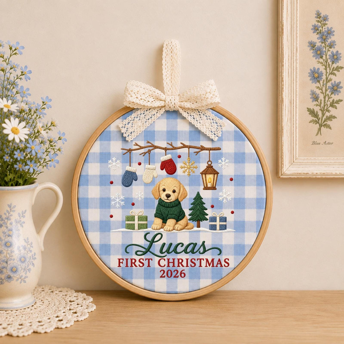 Personalized Embroidered Ornament, Puppy First Christmas 2026 Ornament, Custom Name Dog Christmas Keepsake, Baby Pet Holiday Gift