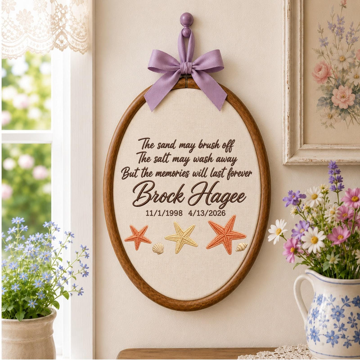 Personalized Embroidered Ornament, Memorial Beach Keepsake, Custom Name And Dates Ornament, Starfish Remembrance Gift, In Memory Decor