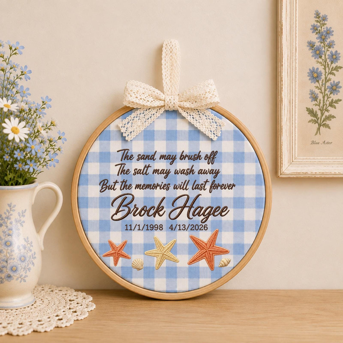 Personalized Embroidered Ornament, Memorial Beach Keepsake, Custom Name And Dates Ornament, Starfish Remembrance Gift, In Memory Decor