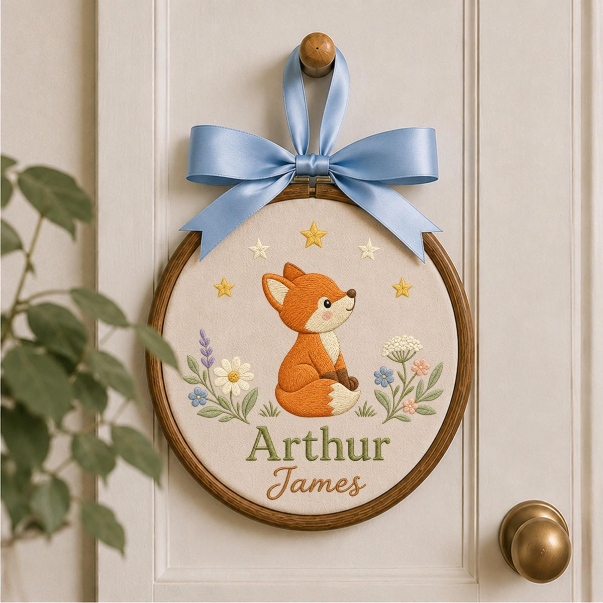 Personalized Embroidered Ornament, Woodland Fox Name Hoop, Custom Baby Boy Nursery Decor, Forest Animal Baby Shower Gift, Newborn Keepsake