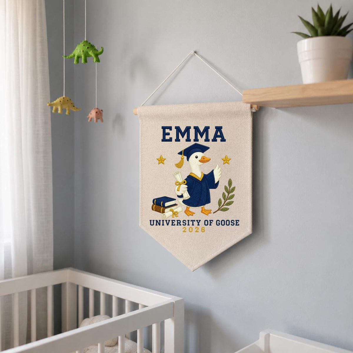 Personalized Graduation Goose 2026 Canvas Pennant Banner, Custom Name University of Goose Grad Gift, Funny Graduate Wall Hanging Sign
