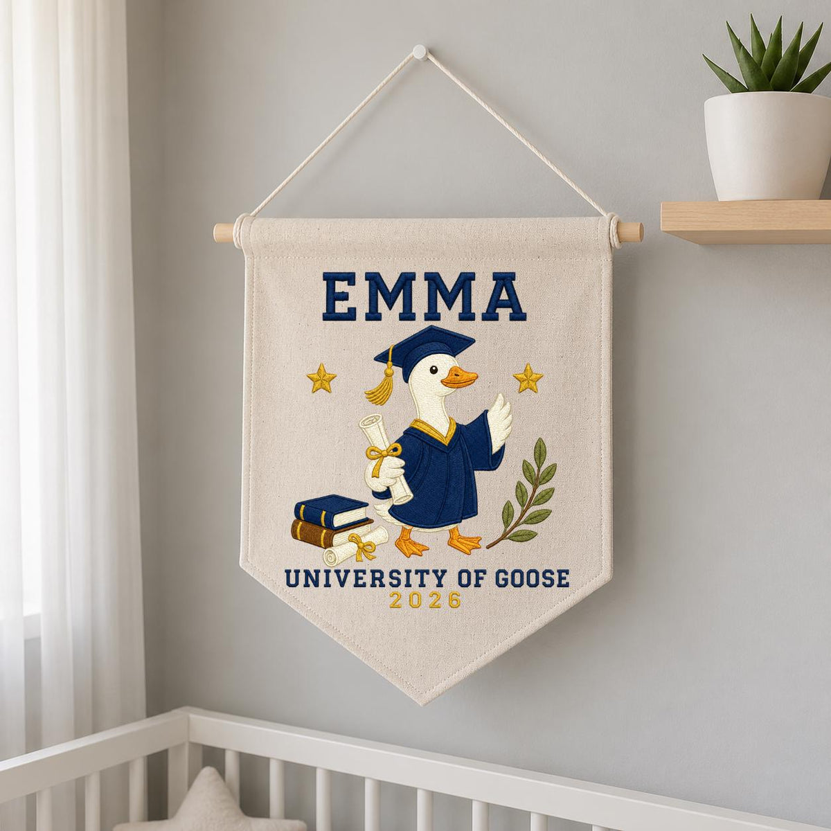 Personalized Graduation Goose 2026 Canvas Pennant Banner, Custom Name University of Goose Grad Gift, Funny Graduate Wall Hanging Sign