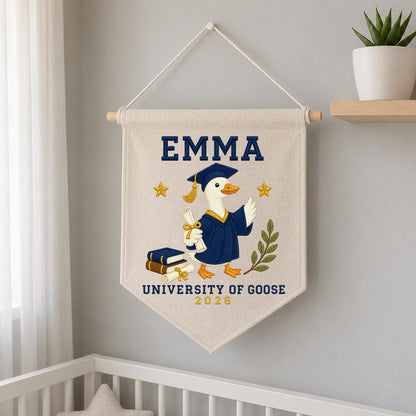 Personalized Graduation Goose 2026 Canvas Pennant Banner, Custom Name University of Goose Grad Gift, Funny Graduate Wall Hanging Sign