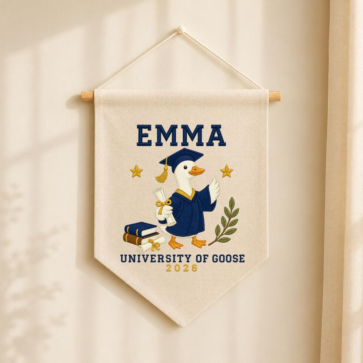 Personalized Graduation Goose 2026 Canvas Pennant Banner, Custom Name University of Goose Grad Gift, Funny Graduate Wall Hanging Sign