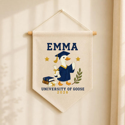 Personalized Graduation Goose 2026 Canvas Pennant Banner, Custom Name University of Goose Grad Gift, Funny Graduate Wall Hanging Sign