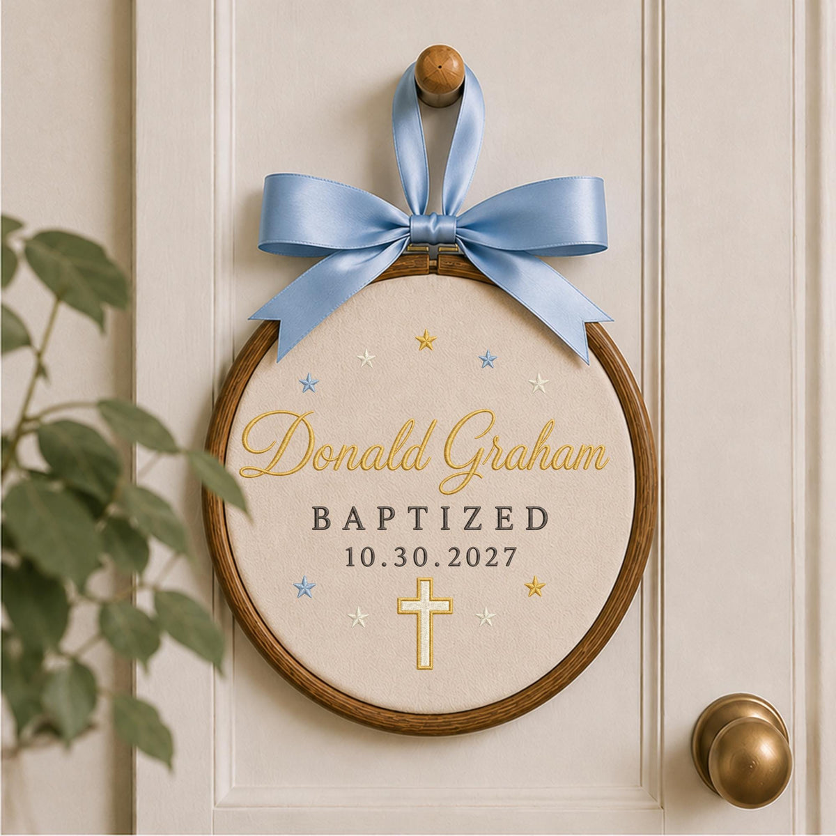 Personalized Embroidered Ornament, Baptism Ornament, Custom Name Baptized Gift, Christian Cross Keepsake, Godchild Baptism Gift