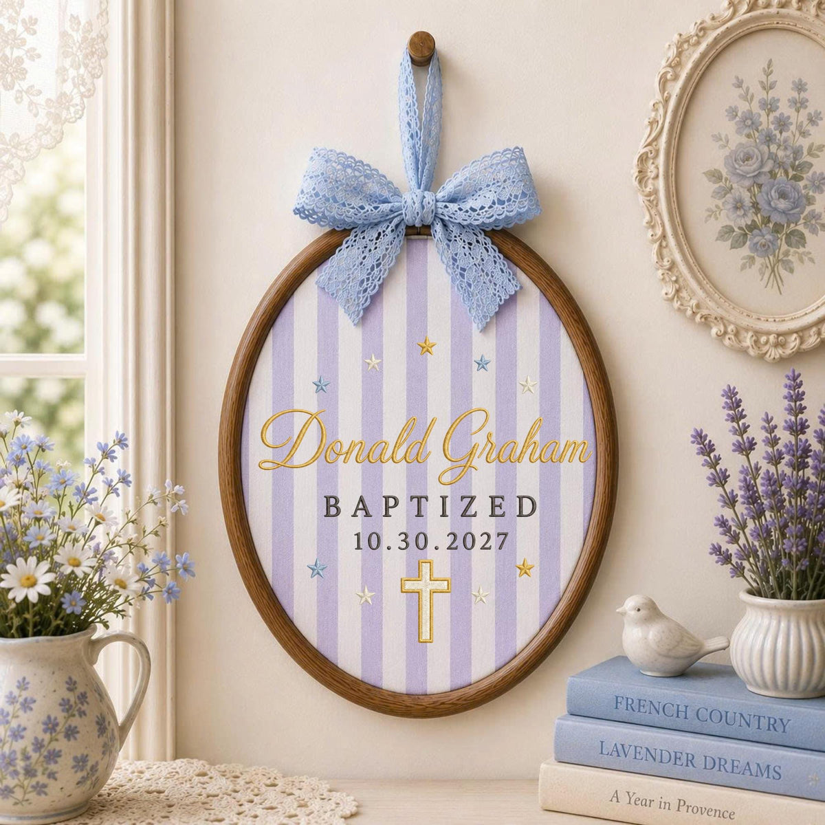 Personalized Embroidered Ornament, Baptism Ornament, Custom Name Baptized Gift, Christian Cross Keepsake, Godchild Baptism Gift