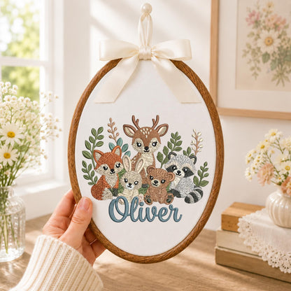 Personalized Embroidered Ornament, Woodland Animal Nursery Decor, Custom Baby Name Ornament, Forest Animals Baby Gift, Nursery Keepsake