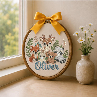 Personalized Embroidered Ornament, Woodland Animal Nursery Decor, Custom Baby Name Ornament, Forest Animals Baby Gift, Nursery Keepsake