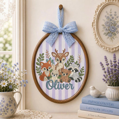 Personalized Embroidered Ornament, Woodland Animal Nursery Decor, Custom Baby Name Ornament, Forest Animals Baby Gift, Nursery Keepsake