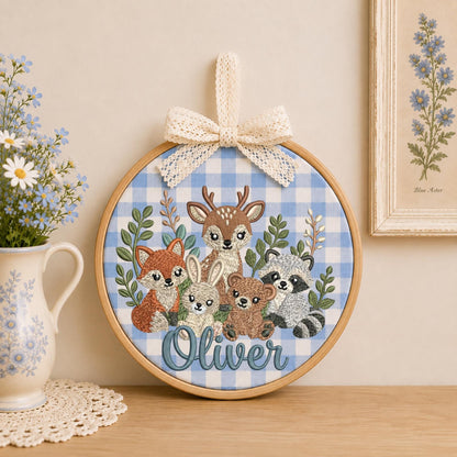 Personalized Embroidered Ornament, Woodland Animal Nursery Decor, Custom Baby Name Ornament, Forest Animals Baby Gift, Nursery Keepsake