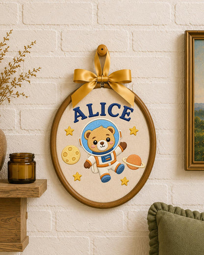 Personalized Astronaut Bear Embroidered Ornament, Custom Baby Name Hoop, Space Nursery Decor, Baby Boy Gift, Newborn Keepsake