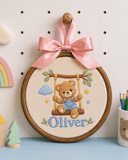 Personalized Baby Name Embroidered Ornament, Teddy Bear Nursery Decor, Custom Baby Boy Name Sign, Newborn Gift, Baby Shower Keepsake