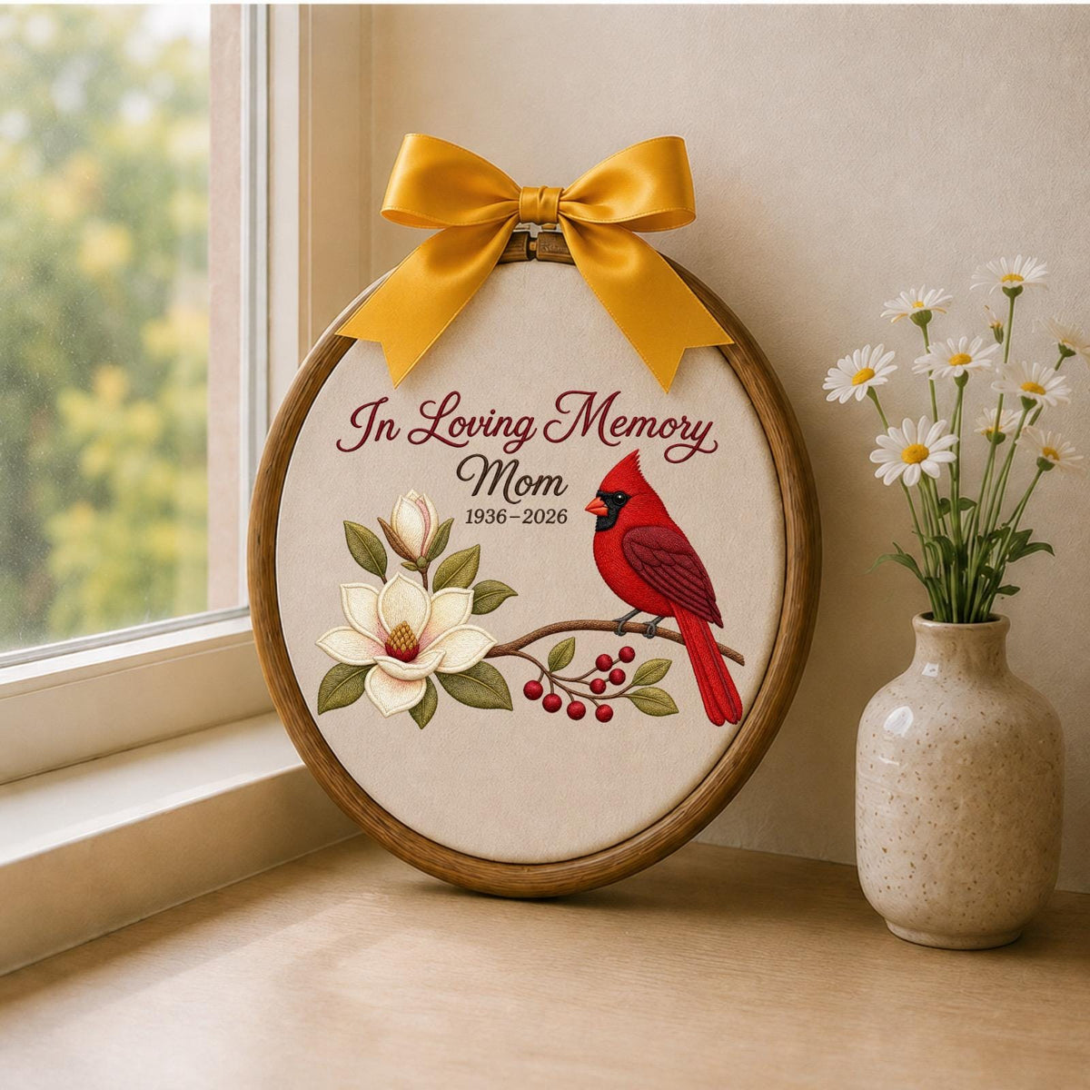 Personalized Embroidered Ornament, Cardinal Memorial Ornament, In Loving Memory Mom Gift, Sympathy Keepsake, Remembrance Decor
