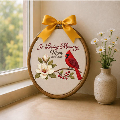 Personalized Embroidered Ornament, Cardinal Memorial Ornament, In Loving Memory Mom Gift, Sympathy Keepsake, Remembrance Decor