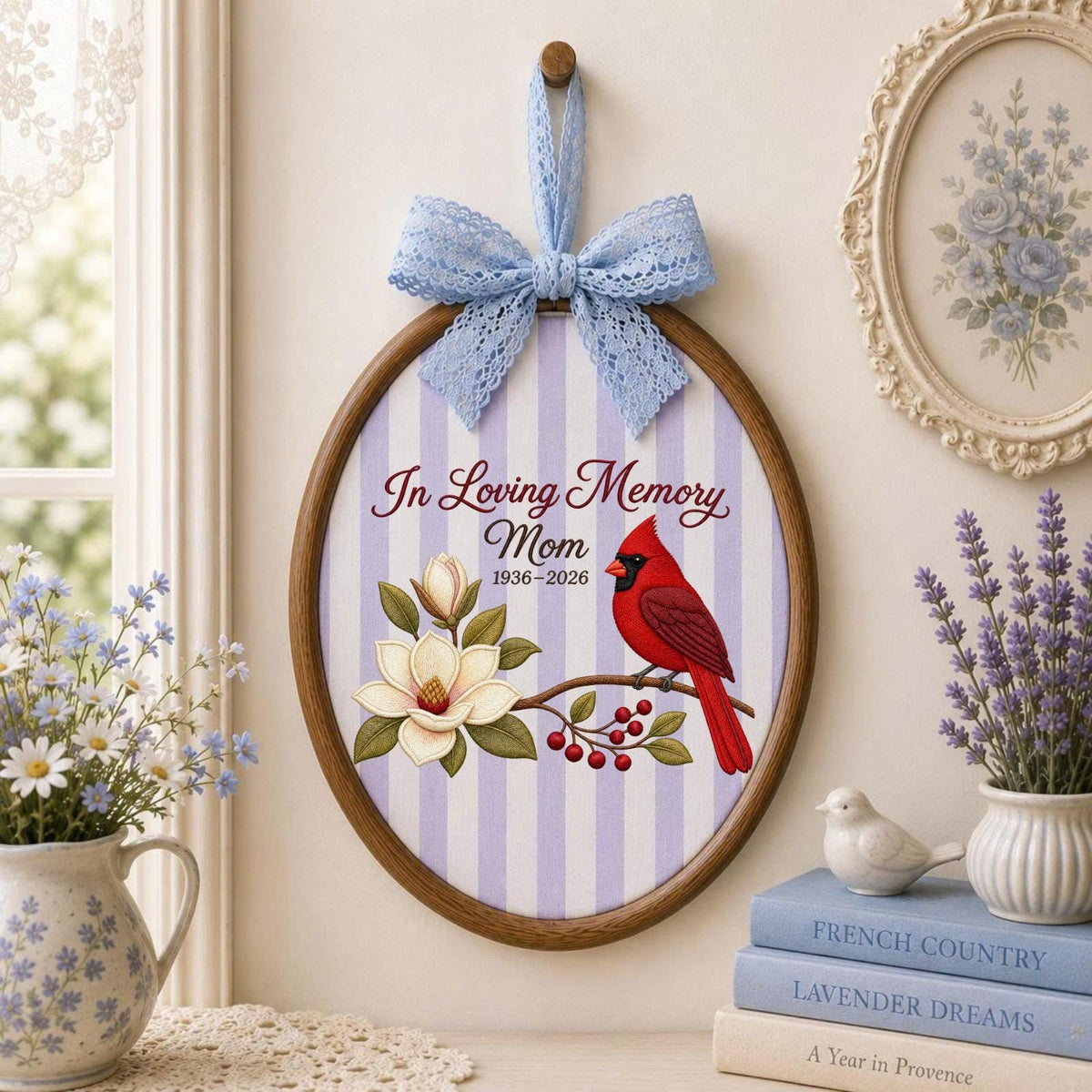 Personalized Embroidered Ornament, Cardinal Memorial Ornament, In Loving Memory Mom Gift, Sympathy Keepsake, Remembrance Decor