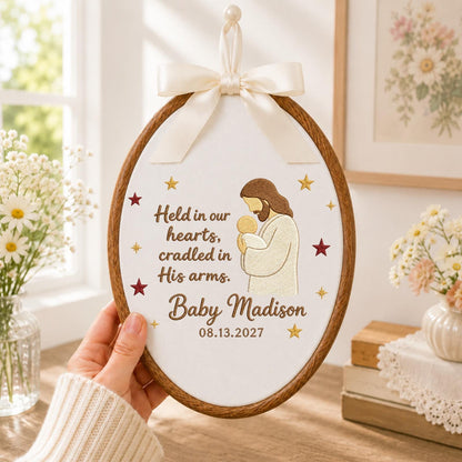 Personalized Embroidered Ornament, Baby Memorial Christian Gift, Jesus Holding Baby Keepsake, Angel Baby Remembrance, Custom Name Ornament