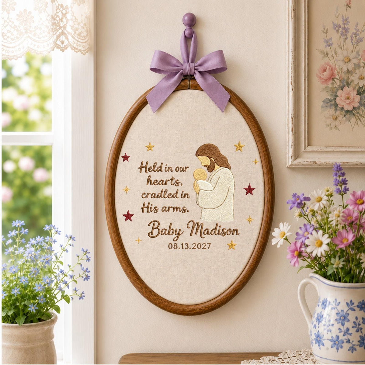 Personalized Embroidered Ornament, Baby Memorial Christian Gift, Jesus Holding Baby Keepsake, Angel Baby Remembrance, Custom Name Ornament