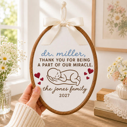 Personalized Embroidered Ornament, IVF Doctor Thank You Gift, Fertility Doctor Keepsake, Custom Family Name Baby Miracle Gift