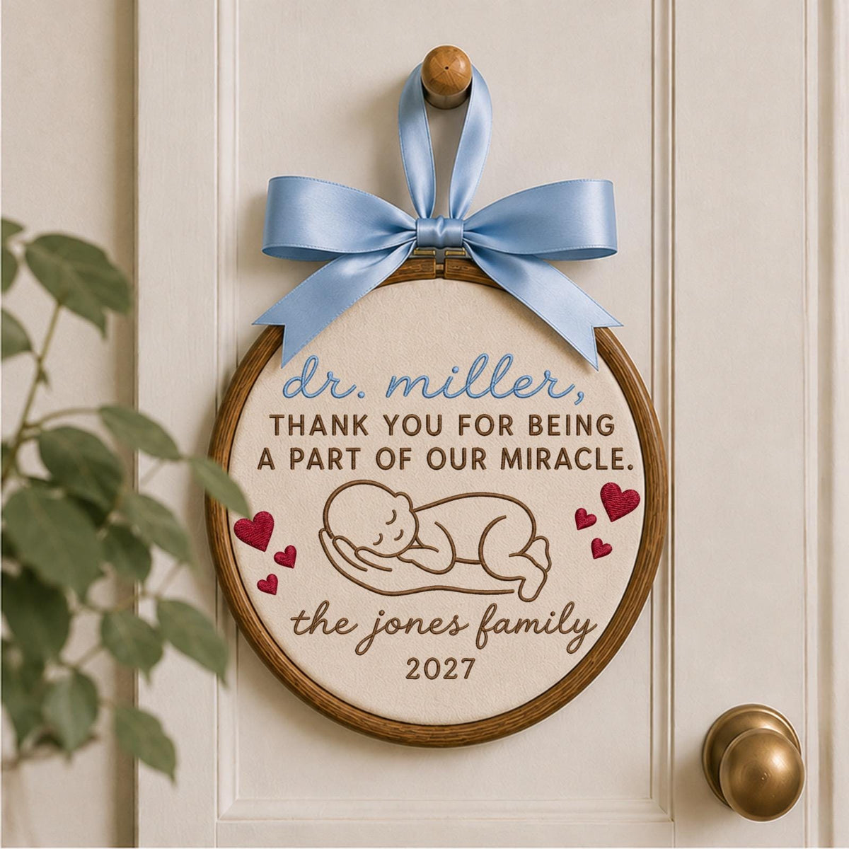 Personalized Embroidered Ornament, IVF Doctor Thank You Gift, Fertility Doctor Keepsake, Custom Family Name Baby Miracle Gift