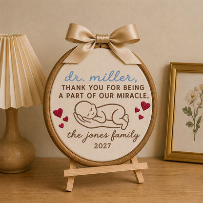Personalized Embroidered Ornament, IVF Doctor Thank You Gift, Fertility Doctor Keepsake, Custom Family Name Baby Miracle Gift