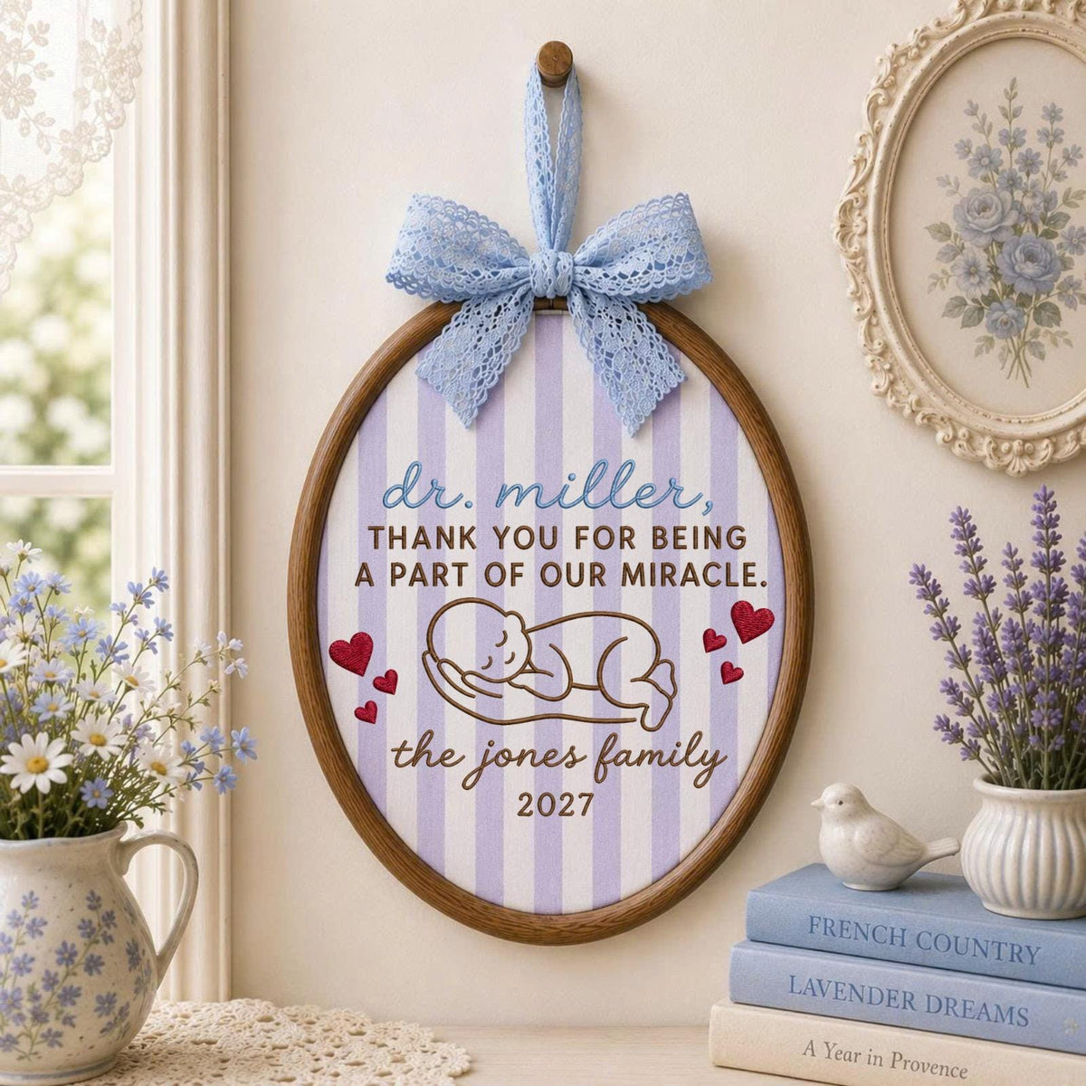 Personalized Embroidered Ornament, IVF Doctor Thank You Gift, Fertility Doctor Keepsake, Custom Family Name Baby Miracle Gift