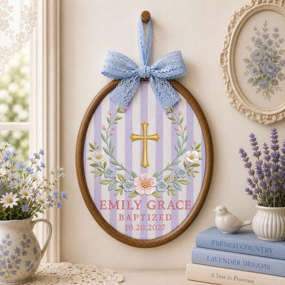 Personalized Embroidered Ornament, Baptism Cross Ornament, Custom Name Baptized Gift, Christian Baby Keepsake, Floral Religious Decor