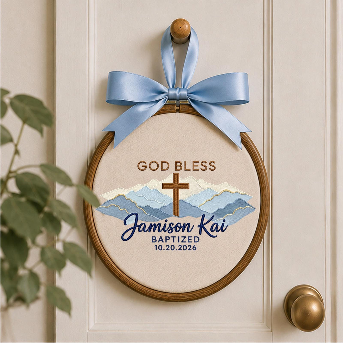 Personalized Embroidered Ornament, Baptism Cross Ornament, God Bless Baptism Gift, Custom Name Christian Keepsake, Baptized Baby Gift
