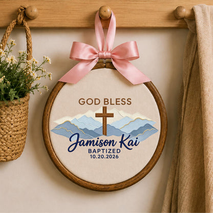 Personalized Embroidered Ornament, Baptism Cross Ornament, God Bless Baptism Gift, Custom Name Christian Keepsake, Baptized Baby Gift