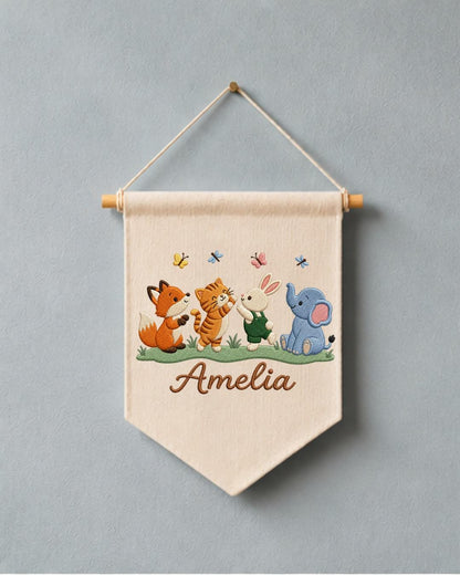Personalized Stork Baby Wall Hanging, Custom Name Embroidered Banner, Welcome Baby Nursery Decor, Newborn Birth Announcement Gift