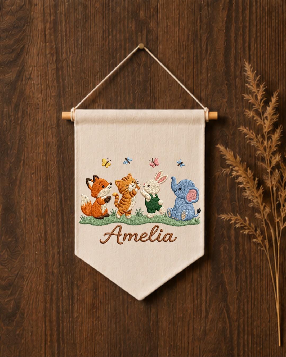 Personalized Stork Baby Wall Hanging, Custom Name Embroidered Banner, Welcome Baby Nursery Decor, Newborn Birth Announcement Gift