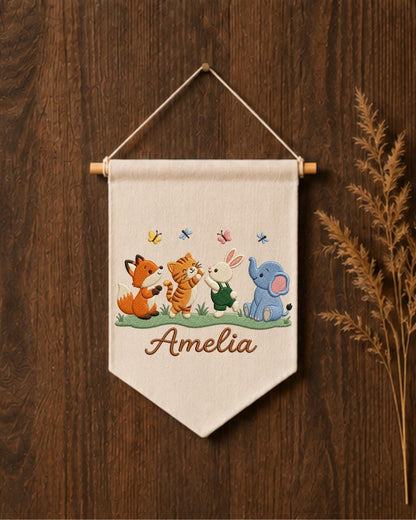 Personalized Stork Baby Wall Hanging, Custom Name Embroidered Banner, Welcome Baby Nursery Decor, Newborn Birth Announcement Gift
